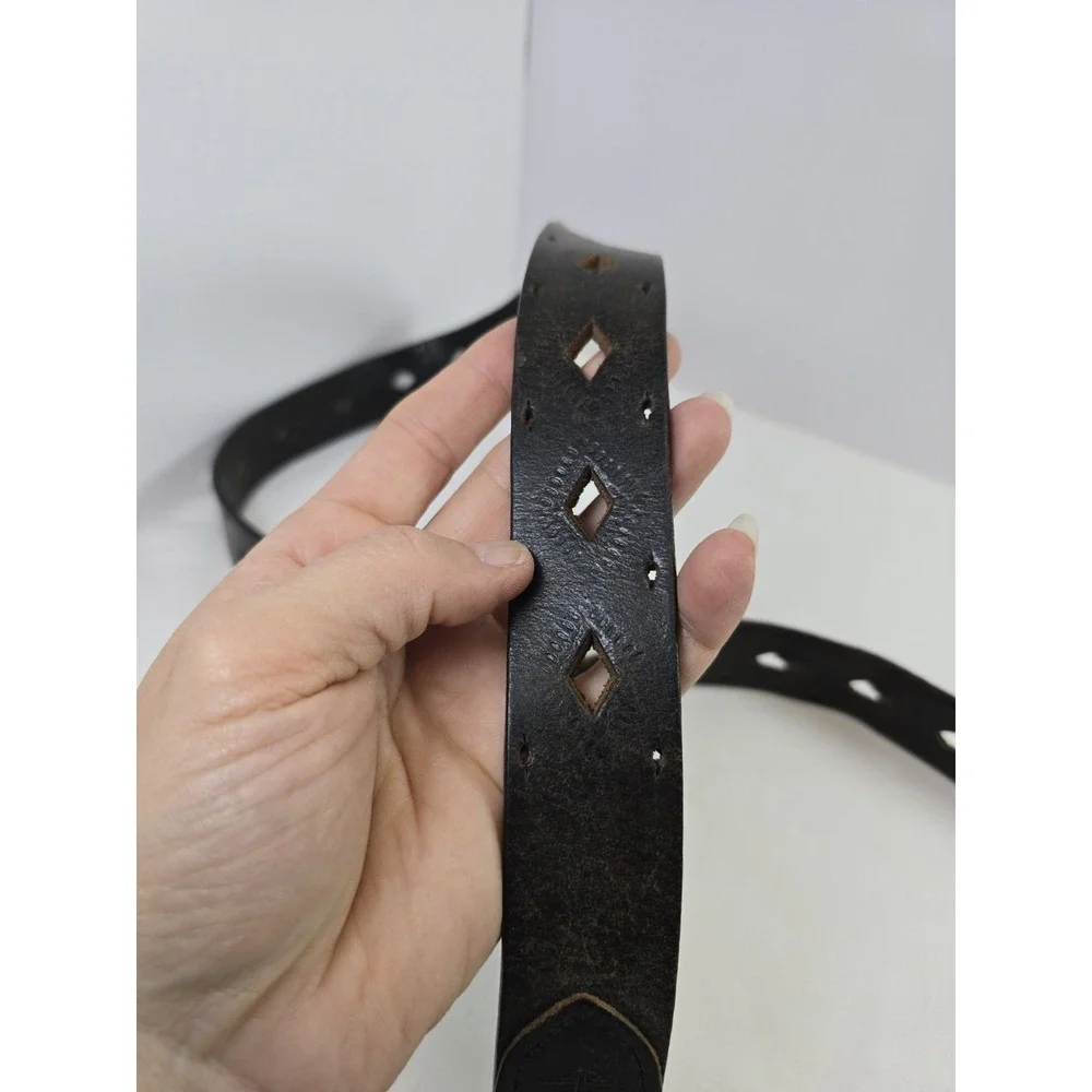Vintage 90s Dockers Genuine Leather Black Belt XL 1602 Diamond Cutout Western